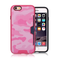 Camouflage Painted Grid Pattern Card Slot Hybrid Case