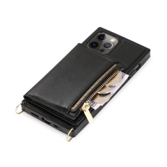 Pu leather wallet cover For iphone 12 pro max phone case necklace