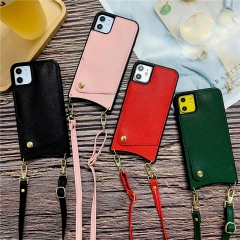 Carcasa cuero con bolsillo y strap correa cuello hombro celular for iphone Lanyard Neck Strap Necklace Leather phone wallet cover