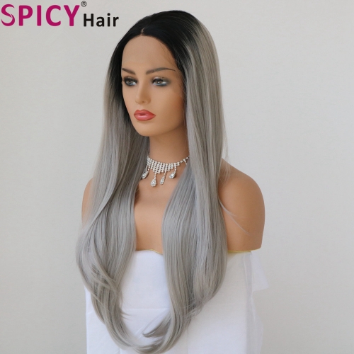 Spicyhair 150% density dark root grey natural wave full lace wig