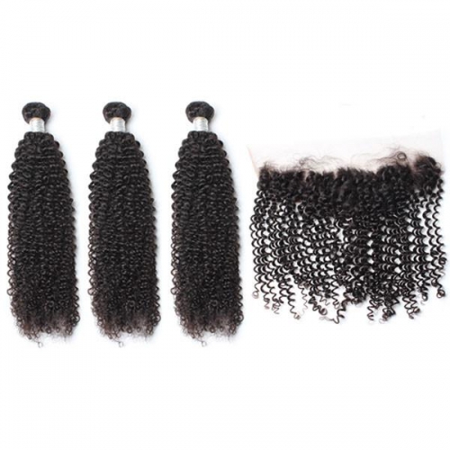 Spicyhair DHL free shipping 3 kinkycurly Bundles with 1 piece 13×4 lace frontal