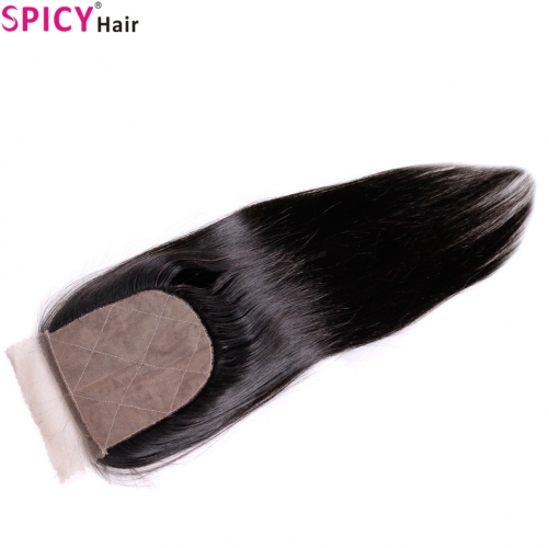 Spicyhair Tangle libre de calidad superior recta 4 × 4 seda base de cierre