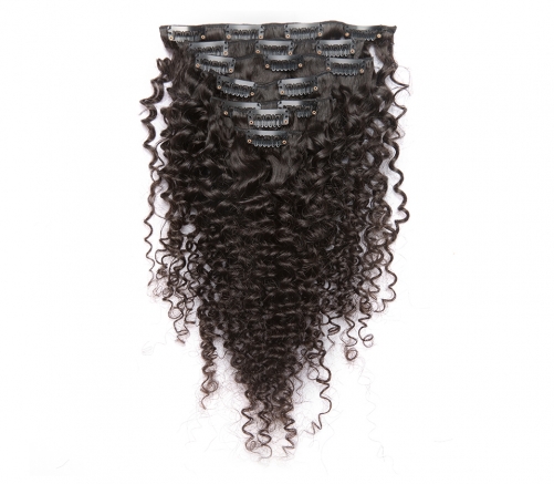 100%  No Shedding Virgin human kinkycurly clip-in hair extensions.