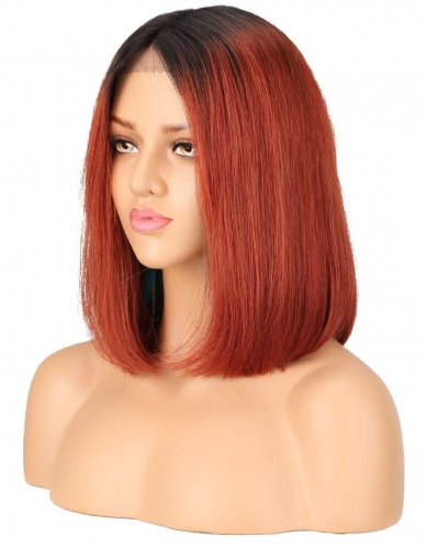 Spicyhair 180% density Natural looking 1b/#350 color straight bob lace front wig