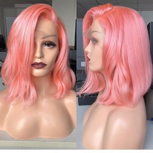 Spicyhair 180% density Fashional Looking blunt cut bob wig pink color Bodywave bob lace front wig