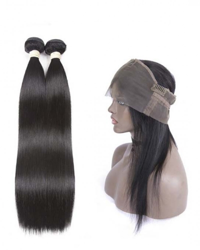 Spicyhair High Quality 100% Human Hair Selling directly from Factory 2 Straight  Bundles with 1 piece 360 lace frontal