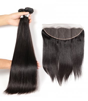 Spicyhair High Quality 100% Human Hair Selling directly from Factory 2 Straight  Bundles with 1 piece 13×4 lace frontal