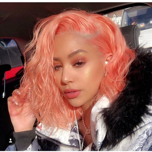 Spicyhair 180% density Fashional Looking blunt cut bob wig pink color Bodywave bob lace front wig