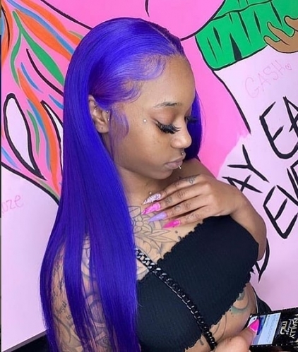 Spicyhair  color wig for sale Blue Straight full lace wig glueless hd lace wig.