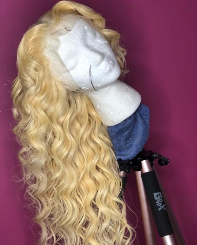 Spicyhair 150% density #613 Blonde Wavy full lace wig transparent lace gluelesss wig Best Quality with good price selling directly from Hair factory h