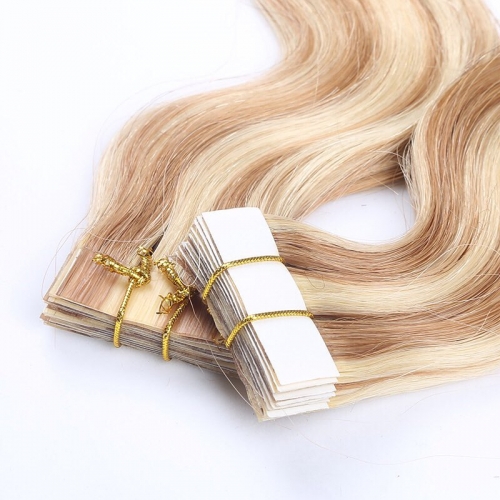 Spicyhair 12A high quality  tangle free double drawn #613 #27 Tape in hair extension