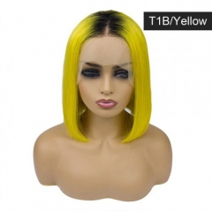 Spicyhair Best Quality real human hair Popular Fashion Looking T1B Yellow color  Straight bob lace front wig