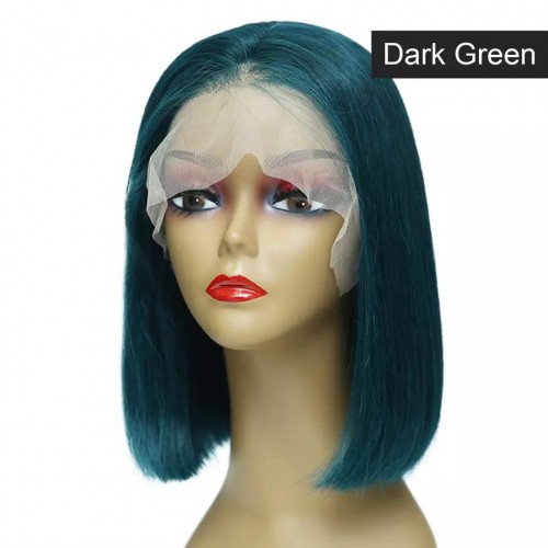Spicyhair 180% density Good Looking blunt cut bob wig Dark Green Straight bob lace front wig 100% human hair