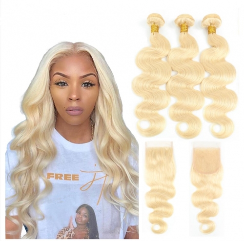Spicyhair 613 Blonde Body Wave Hair Weave Bundles With Lace Closure Remy Human Hair Bundles With Closure Can be Dyed