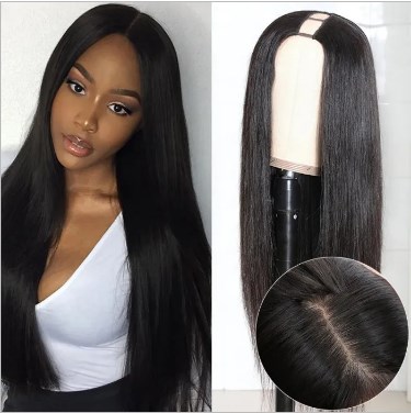 U PU Part straight Wig 100% Brazilian Remy Human Hair Wigs 180% Density Natural Color