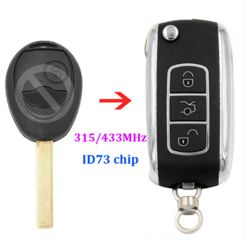 Upgraded Folding flip Remote Key Fob for Land Rover 2002-2005 315mhz 433MHZ optional with ID73 Chip uncut HU92 blade