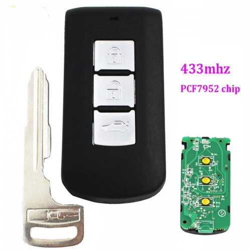 Smart Remote Key fob FSK433MHz 3 Button 7952Chip For Mitsubishi + emergency key