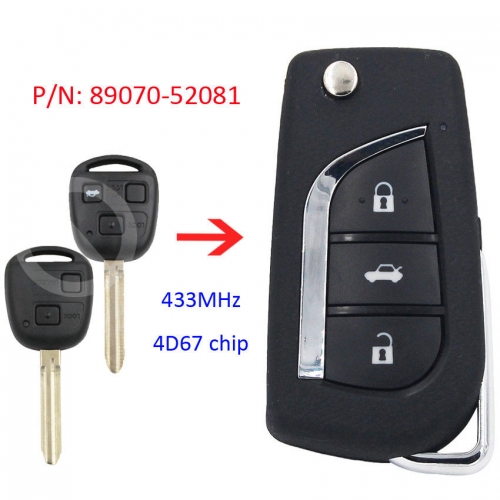 Upgraded Remote Key Fob 433MHz 4D67 for Toyota Echo Yaria 1999-2005 89070-52081