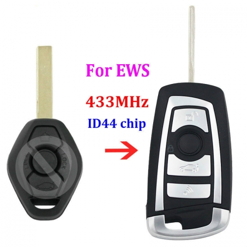 Modified flip 433MHZ remote key fob for BMW EWS E38 E39 E46 with ID44 chip HU92