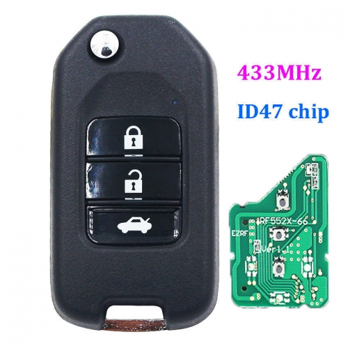 3 Button Remote Key fob 433MHz fit for Honda FIT XRV CITY GREIZ with ID47 chip