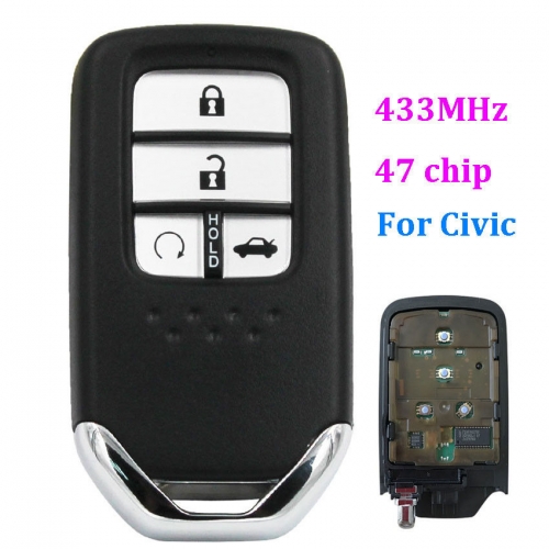 Smart Remote Key Fob 4 Button 434MHz 47 Chip for Honda Civic 72147-TEX-Z01