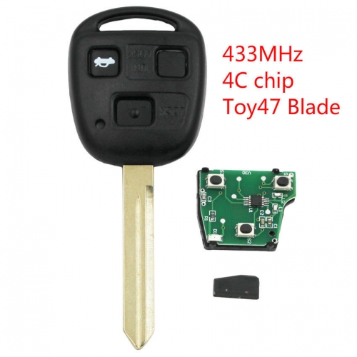 3 Buttons Smart Remote Key fob for Toyota 433MHZ with 4C chip uncut TOY47 blade