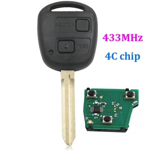2 Buttons Remote Key fob 433MHZ 4C Chip Inside for Toyota Prado Camry