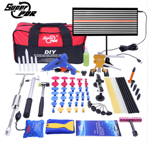 PDR Tools Paintless Dent Repair Tools Dent Removal car Kit LED Reflector Board Dent Puller Glue gun pump wedge Hand Tool Set