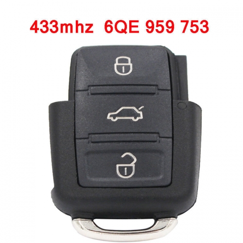 FOR VW 3 BUTTON FLIP KEY REMOTE FOB TRANSMITTER 6QE 959 753 433MHz