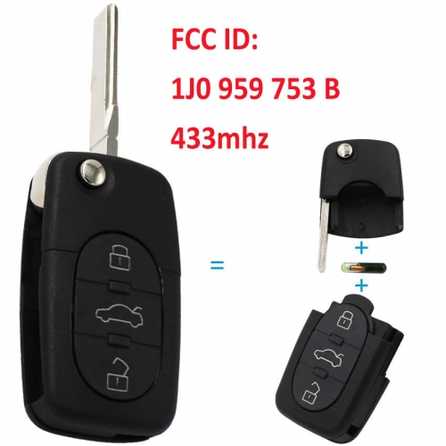 1J0 959 753 B 433.92MHZ FLIP REMOTE KEY FOB FOR VW PASSAT GOLF BEETLE 1999-2001