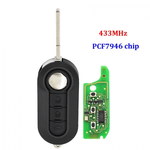 Remote Key Fob 3 Button 433MHz PCF7946 chip for Fiat 500 Doblo Punto Evo Qubo