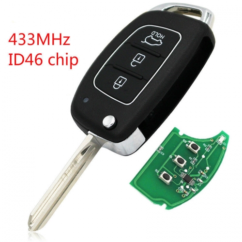 Folding flip Remote key Fob 3 BTN 434MHz ID46 Chip for Hyundai ELANTRA NEW Verna