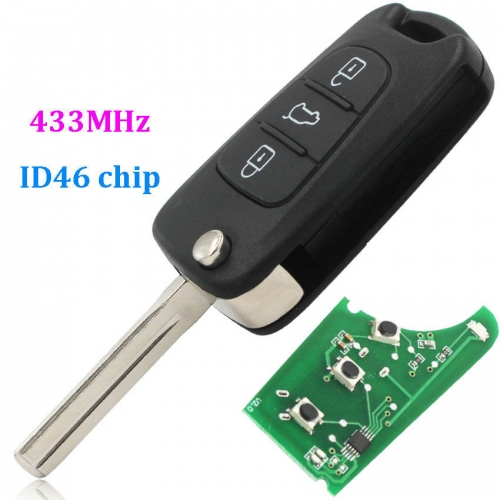 3 Buttons Flip Folding Remote Key Fob Fit For Hyundai I30 IX35 433MHz Chip ID46 TOY40 Blade Replacement Car Key