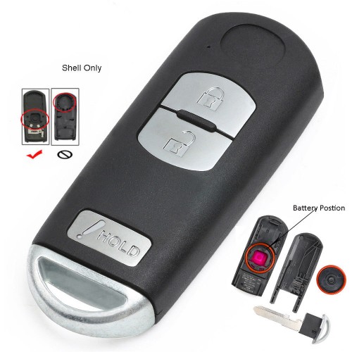 Remote Key Fob Shell Case Replacement for Mazda 3 CX-3 CX-5 2B + Hold SKE13D-01