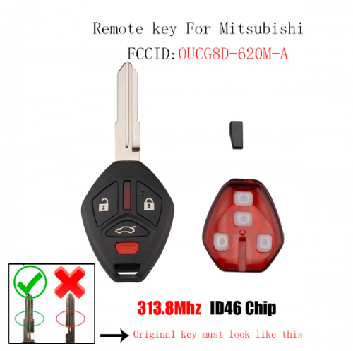Replacement 313.8Mhz ID46 Chip Remote Car Wide Key Fob For Mitsubishi Galant Eclipse 2007-2012 For Mitsubishi OUCG8D-620M-A