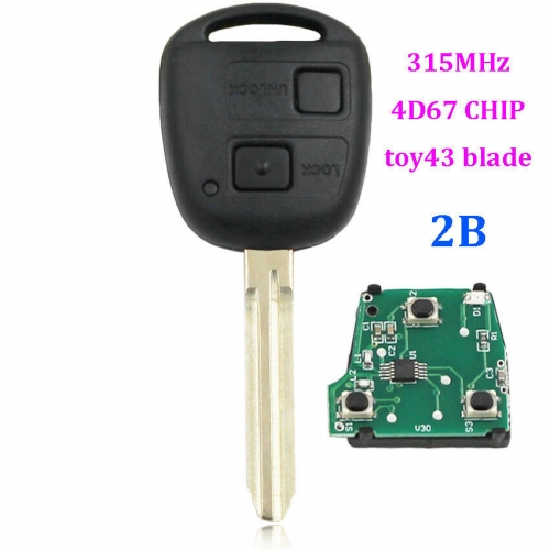 2 Buttons Smart Remote Key fob for Toyota RAV4 Camry Yaris 315MHZ with 4D67 Chip