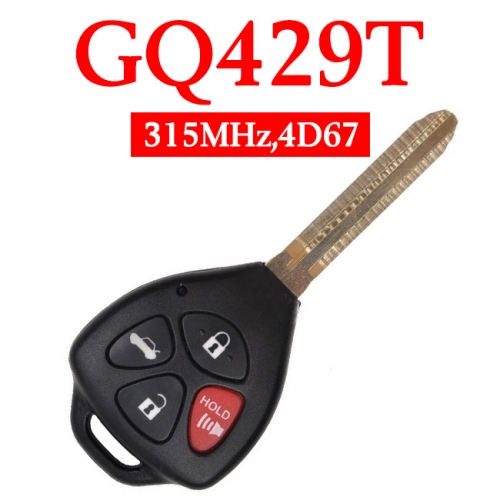 3+1 Buttons 315 MHz Remote Key for Toyota Matrix Venza Corolla Pontiac 2008-2013 - GQ4-29T ( 4D 67 Chip)