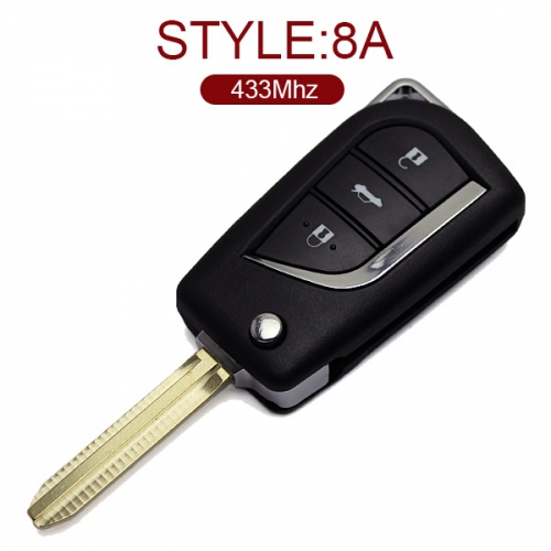 for Toyota Carola Flip Remote Key 3 Button 433MHz 8A Chip
