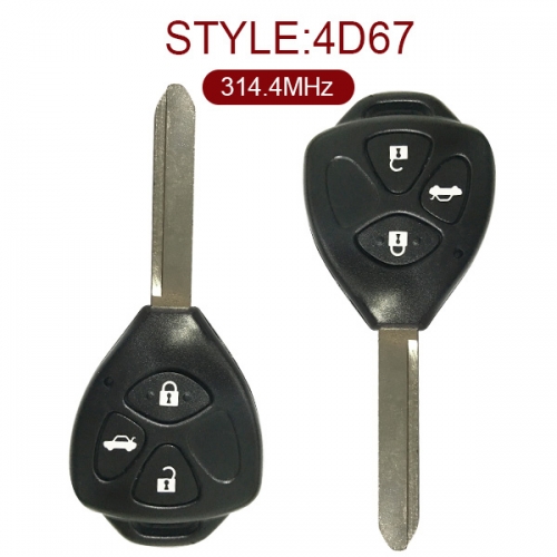 for Toyota Printer Friendly Tell A Friend Toyota 3 Button Remote Key (Toy47 Blade) 314.4MHz 67 Chip