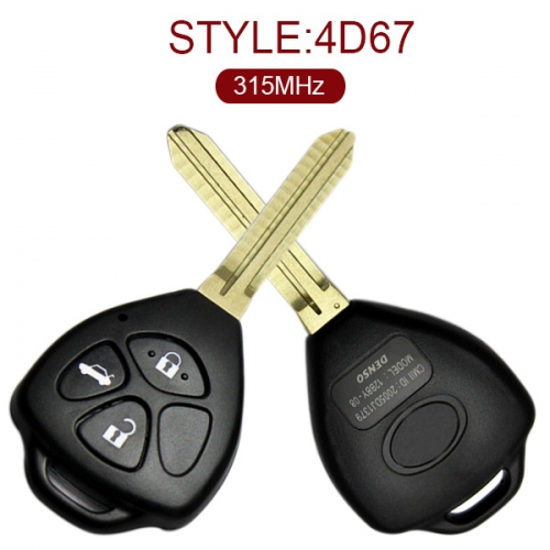 for Toyota Camry 3 Button Remote Key (315MHz) 4D-67 Chip