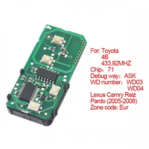 for Toyota Smart Card Board 4 Button 433.92MHz Number 271451-0140-Eu