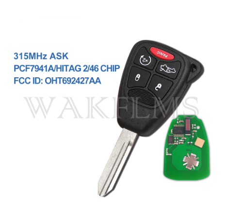 5 buttons remote car key 315Mhz for Chrysler/JEEP/DODG 300 200 Sedan Aspen Sebring with PCF7941A HITAG 2 46 chip OHT692427AA