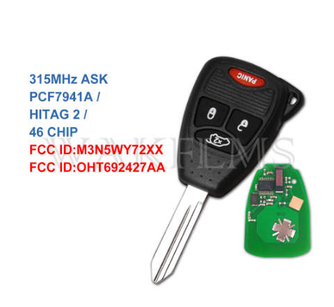 4 Buttons 315MHz ID 46 Remote Car Key For Chrysler 200 Sedan 300 PT Cruiser Sebring M3N5WY72XX OHT692427AA No Mark