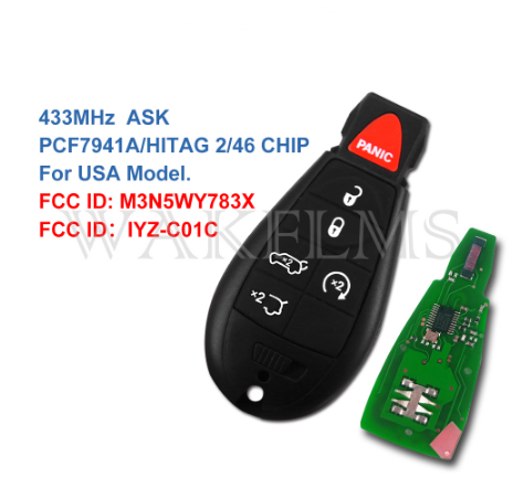 6 5+1 buttons 433MHZ Remote Smart Key fob For Chrysler Jeep Dodge Grand Caravan Durango Charger Journey with ID46/7941A chip