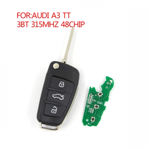 3 Button Auro Flip Remote Key Remote Folding 315Mhz 48Chip For Audi A3 TT
