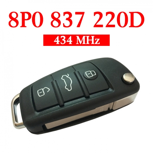 Original 3 Buttons 434 MHz Flip Remote Key for Audi TT A3 - 8P0 837 220D
