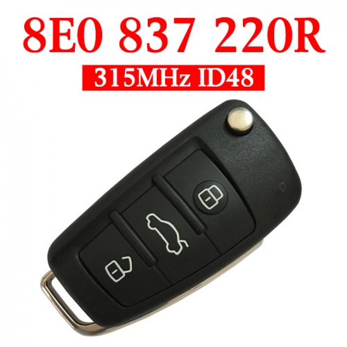 Audi A4 Flip Remote Key - 3 Buttons 315 MHz ID48 8E0 837 220R