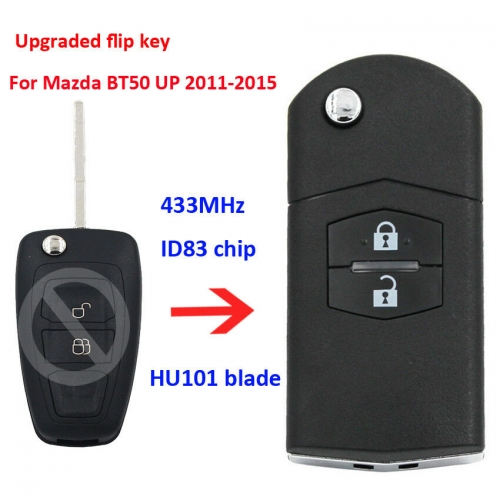 Upgraded Flip Remote Key 2 Button 433MHz ID83 for Mazda BT50 UP 2011-2015 HU101