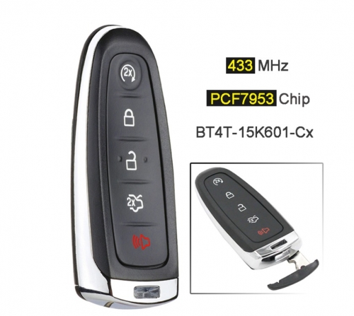 433MHz PCF7953 BT4T-15K601-Cx Smart 4+1 5 Button Remote Car Key Fob for Ford Edge Escape Explorer Taurus Flex Focus