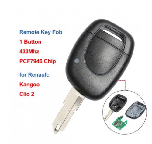 Replacement Remote Car Key Fob 433MHz PCF7946 1 Button No logo